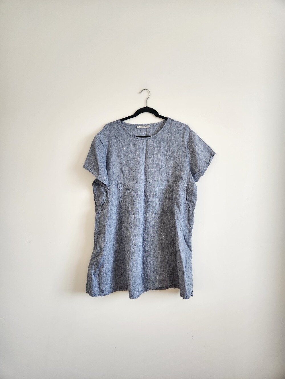 Bryn Walker 100% Linen Cross Dyed Blue Short Sleeve Mara Tunic Dress Size Medium